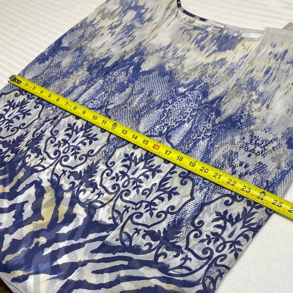 Chico's Blouse Tunic Flowy Boho Hippie Semi-Sheer Blue White Print Size Medium - Picture 4 of 11